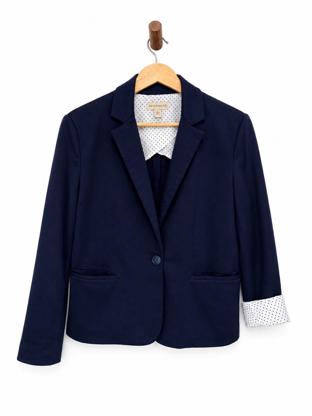 Appleseed’s Navy Blue Polka Dot Lined Blazer Size 12
